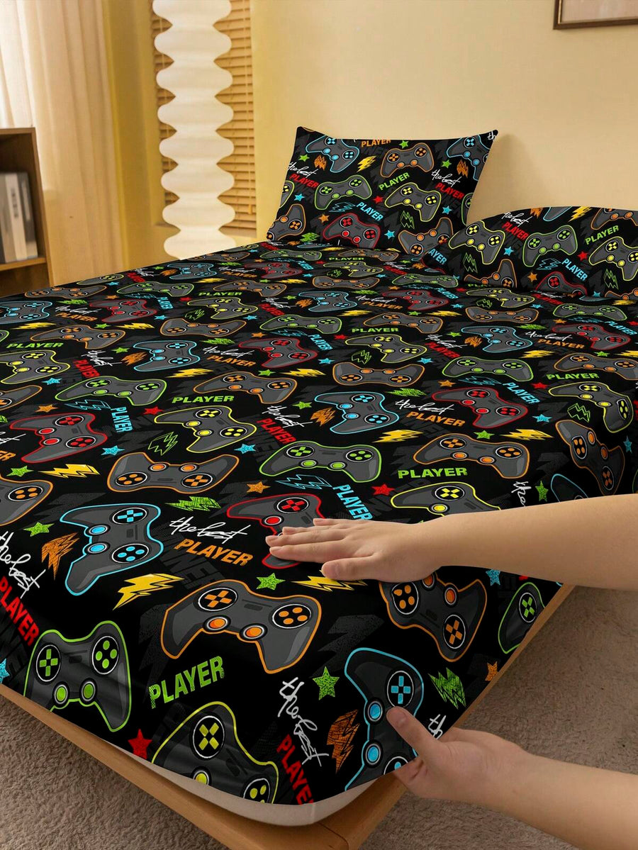 1pc Modern Minimalist Best Player Pattern Printed Brushed Fitted Sheet, Bedroom Printed Bed Cover Without Pillowcase