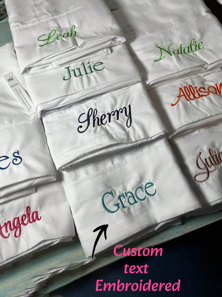 1pc Customized White Pillowcase With Embroidered Letter, Personalized Name Embroidery At The End, Mother's Day Gift